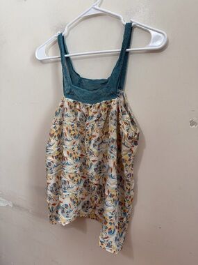 Geren Ford Silk Tank Top Women’s Medium Boho Floral Crochet Trim Sleeveless